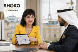 مستثمر عربي يتحدث مع وكيل شراء موثوق في باريس